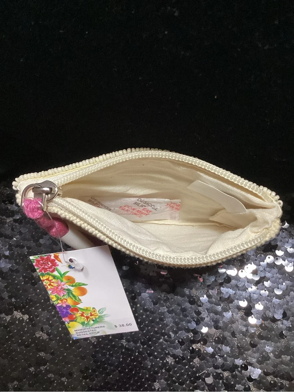 America and Beyond Beaded Floral Zip Wallet NWT